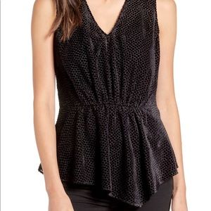 NWT Chelsea28 black sheer polka dot peplum top - medium